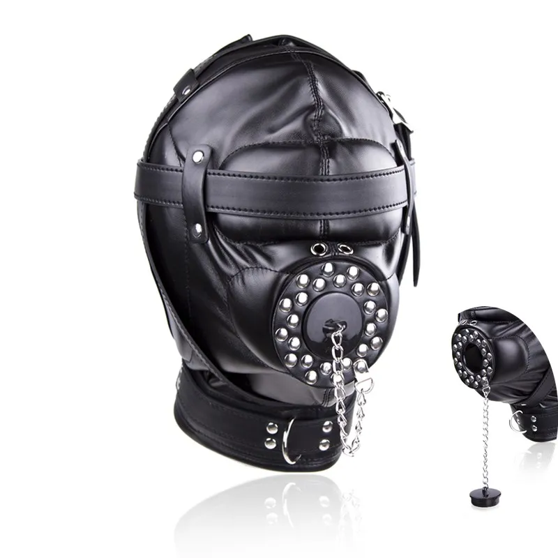 Cagoule de privation bdsm masque de bondage avec bâillon ouvert_voghion.com