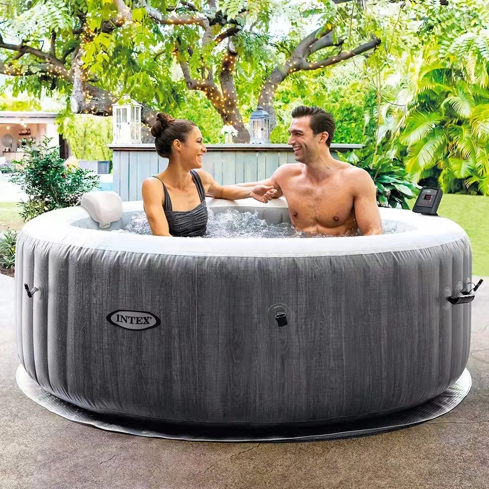 Intex 28442 Gonfiabile Hydromas Bubble Spa Vasca Idromassaggio All'Aperto Greywood Deluxe Bubble Massage Spa Pool Set