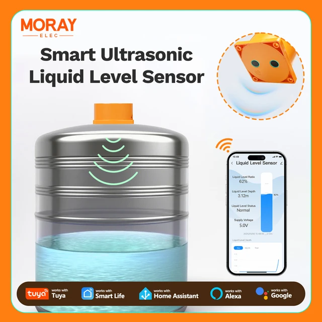 ตัวควบคุมถังน้ำอัลตราโซนิกไร้สาย Moray ME201W ระบบสมาร์ท Tuya Smartlife APP WiFi เครื่องตรวจสอบระดับน้ำในถัง เซ็นเซอร์วัดระดับของเหลว 1