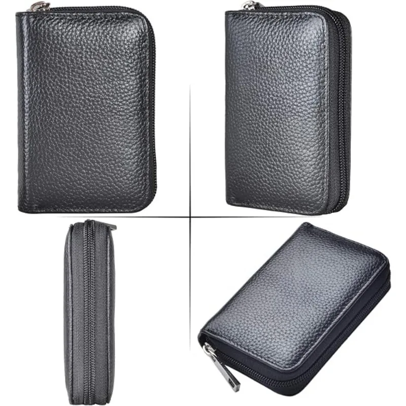Sleek & Secure Zipper Card Holder Wallet – 20 Slot Organizer (Black, Coffee)