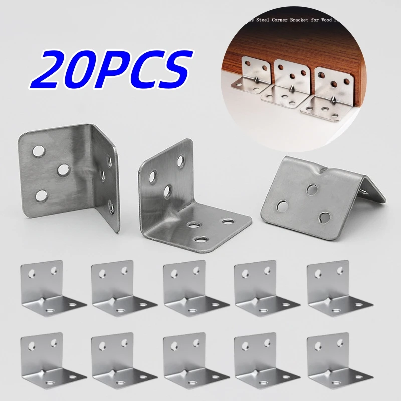 10/20PCS 90 Degree Corner Brackets Stainless Steel Furniture Cabinet Brace Partition Fastener Home Hardware Connector Tools stainless steel angle bracket furniture hardware angle bracket angled furniture hardware angle connector
