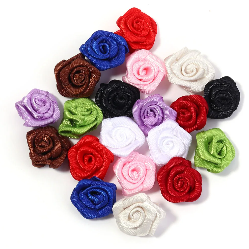 Set of 20 Mini Pink Satin Ribbon Roses for Craft and Party Decoration