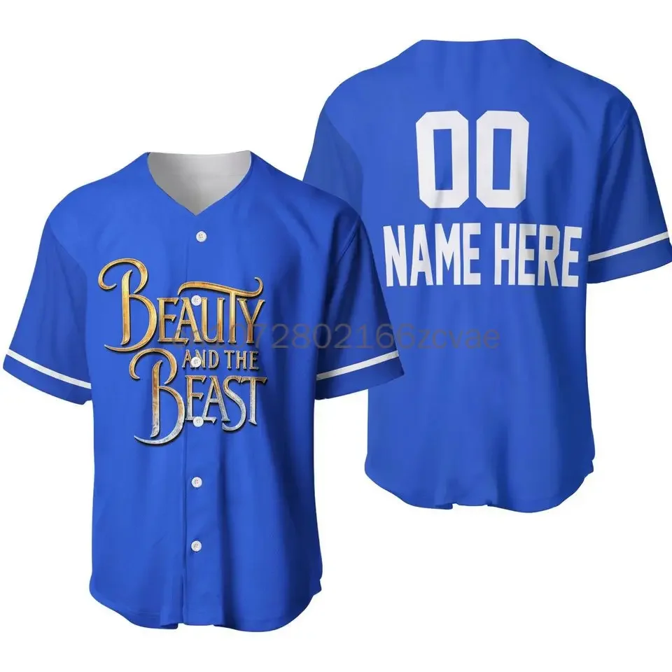 Summer New Disney Beauty And The Beast Baseball Jersey Casual Fashion Button Street Custom Baseball Jersey