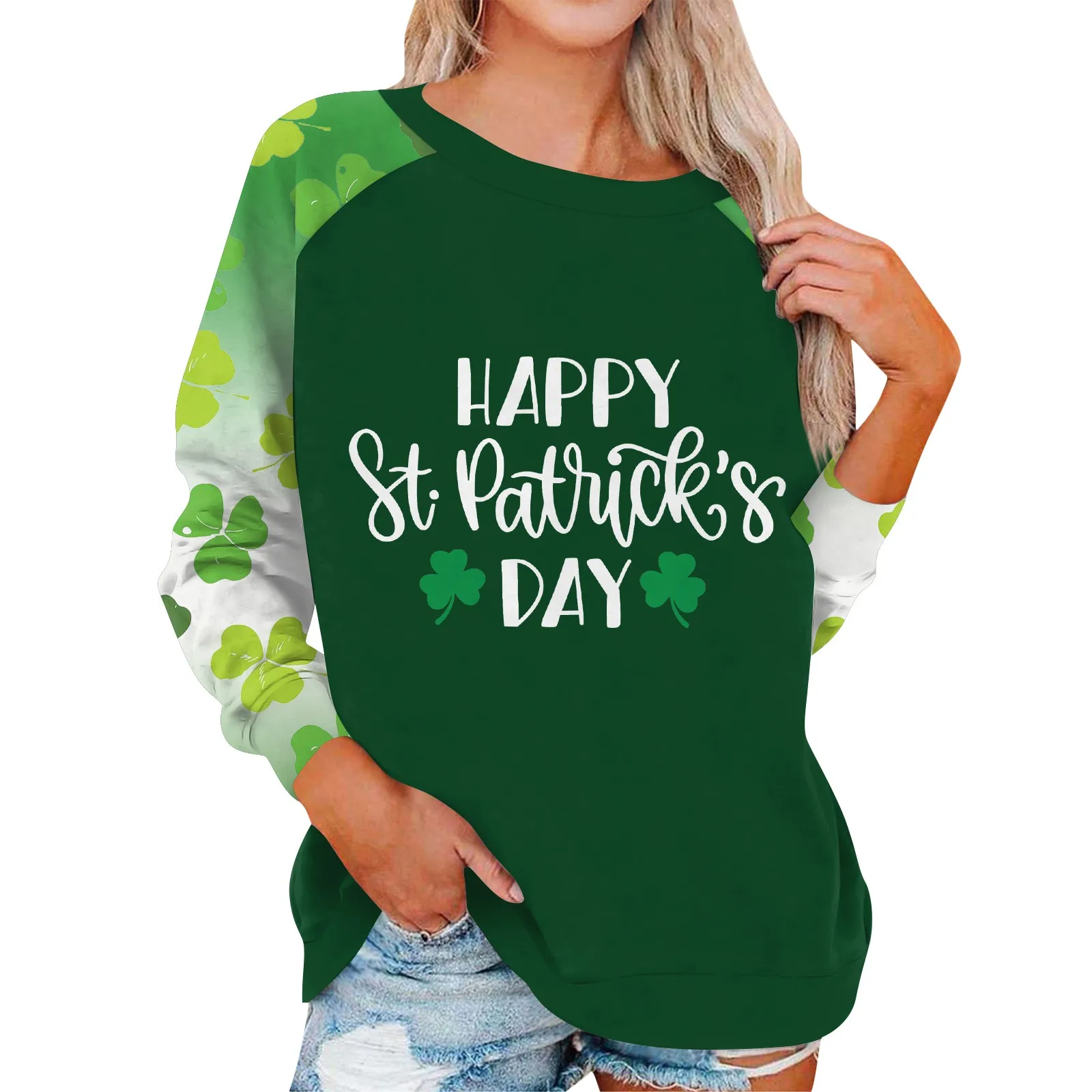 

Women'S Stylish Raglan Sleeve Top St. Patrick'S Day Print Casual Round Neck Sweatshirt Top Women Fashion Blouse 2023 T Shirt