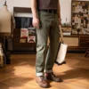 Red Tornado Men's Regular Straight Fit Jeans in Green Rugged Style Selvage Denim Pants 2