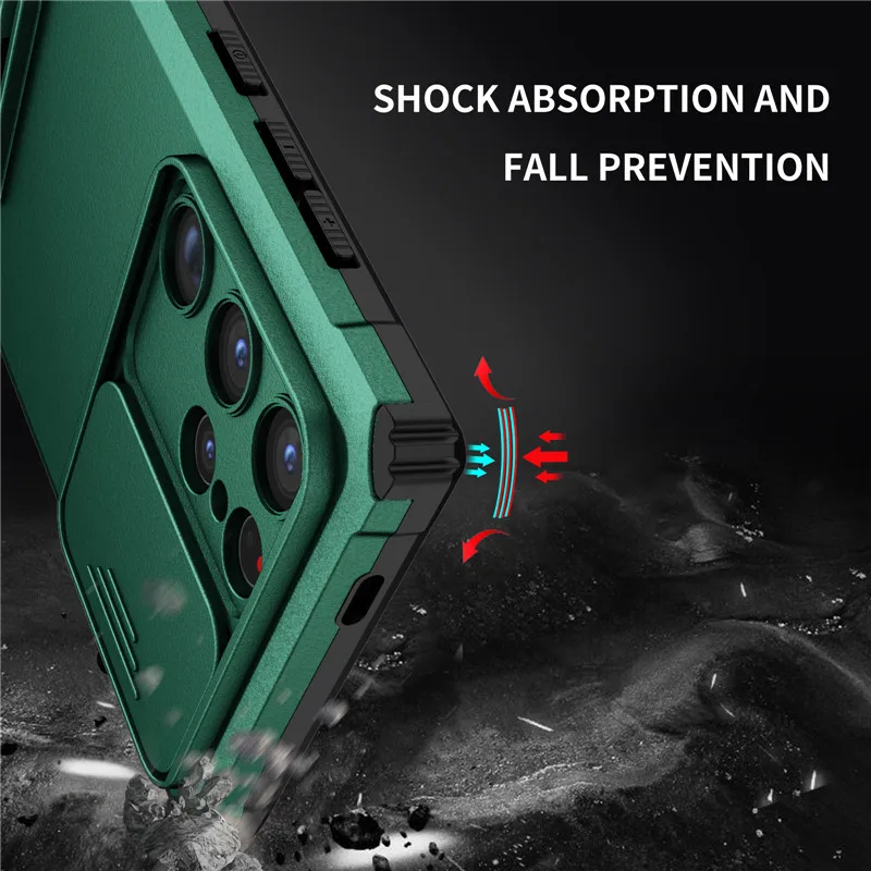 Rugged Armor Shockproof Phone Case with Camera Protection and Holder Stand