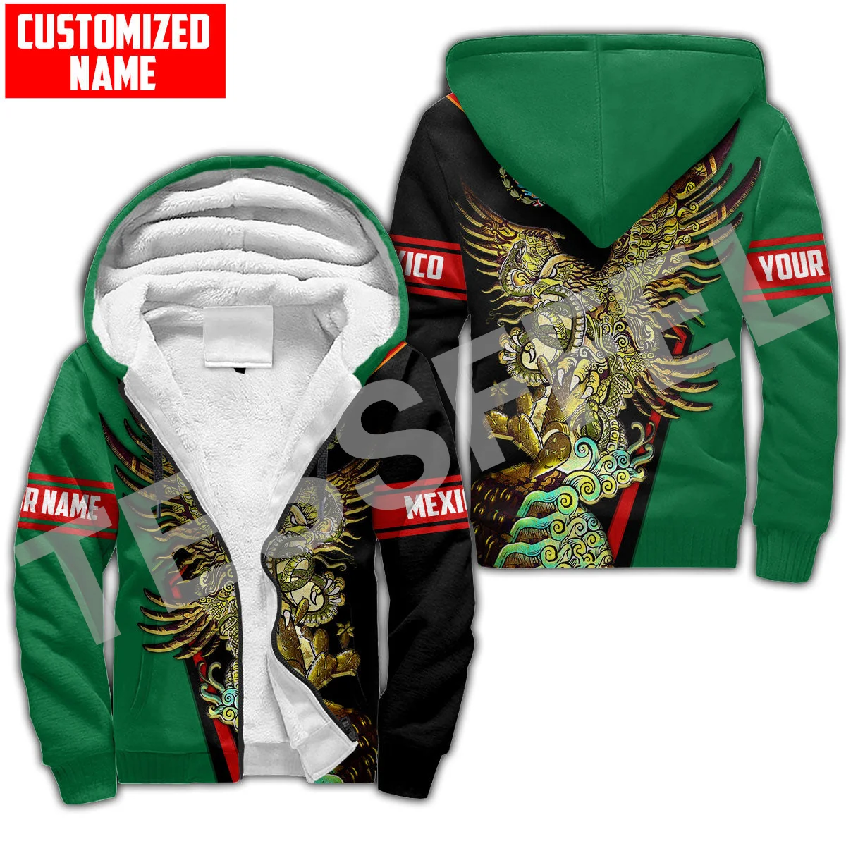Mexico Proud Eagle Rooster Skull Country Custom Name Tattoo Thicker Winter Coat 3DPrint Men/Women Harajuku Warm Fleece Hoodies X
