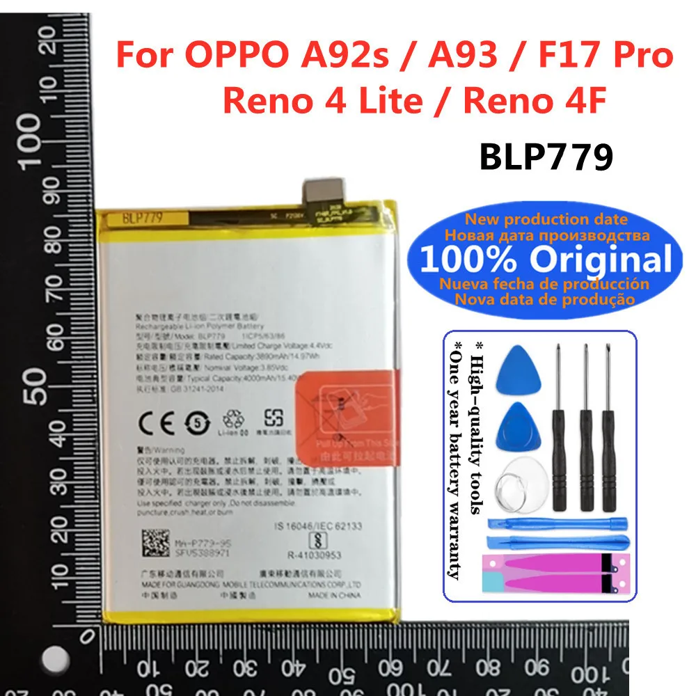 

Новый оригинальный аккумулятор 4000 мАч BLP779 Аккумулятор для OPPO Reno4 Lite / F17 Pro / A92s / A93 / RENO 4F сменные батареи для телефона