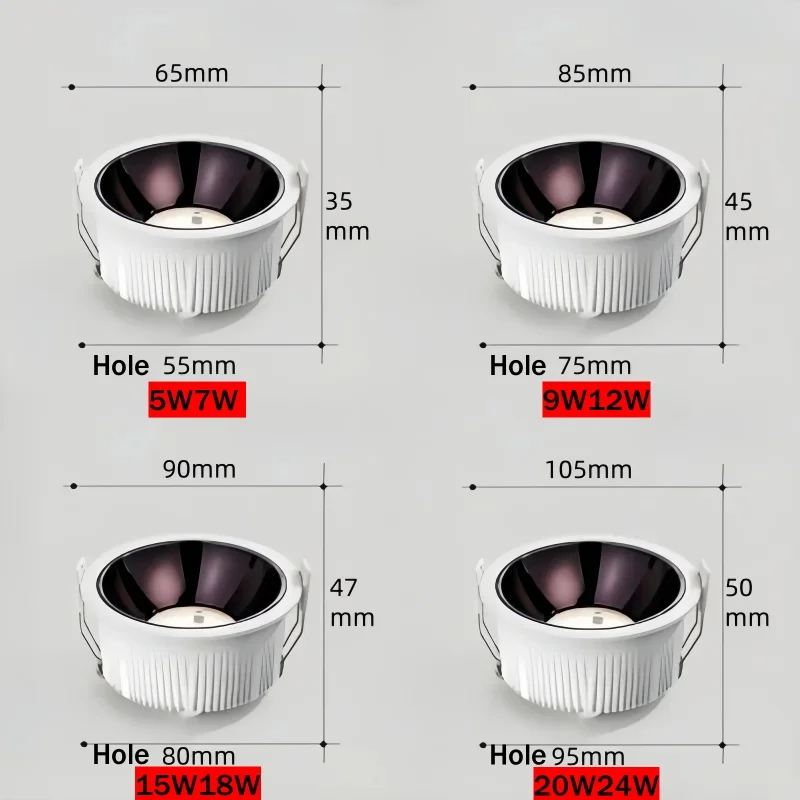 눈부심 방지 매립형 LED 다운라이트 디밍이 가능한 COB 천장 스포트라이트 5W-24W AC110-230V(드라이버 포함)