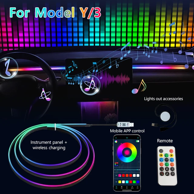 133CM Full Coverage LED Dashboard Ambient Light APP LED RGB Center Console Strips Neon Lighting for Tesla Model Y 3 2017-2024
