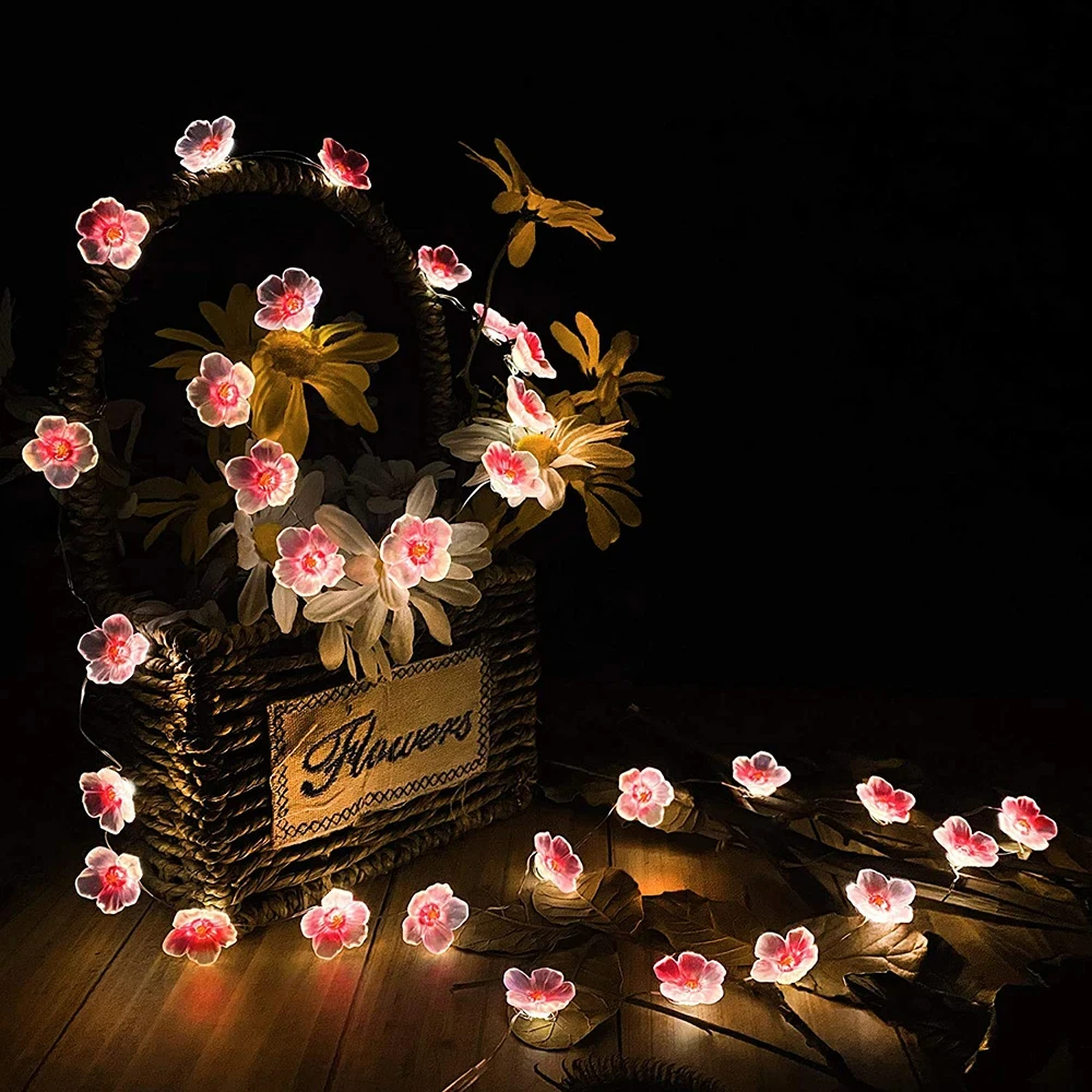 30LEDS Cherry Blossom Fairy String Lights Pink Landscape ligh Flower String Lamps For Outdoor festival Christmas Decorationts 4