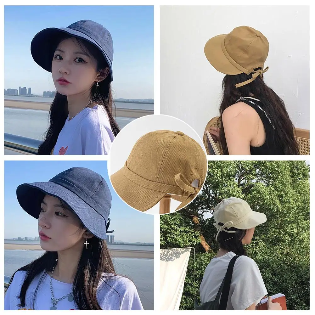 

Sunhat Women Spring And Summer Trend Fashion Cute Bow Hat Basin Japanese Thin Brim Fisherman Anti-UV I5U4