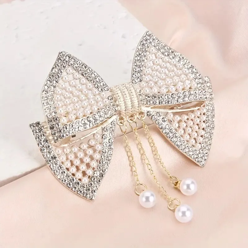 Elegant small hair with tassel design, women's spring clip, wide pearl rhinestone hair clip, hair accessory spot women s 2023 new hot selling casual spring summer color matching asymmetric rhinestone jumpsuit