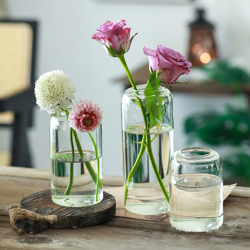 Glass Bud Vases Set of 3, Modern Small Flower Vase in Bulk for Wedding Decorative, Clear Glass Vase for Party Events Centerpiece 4