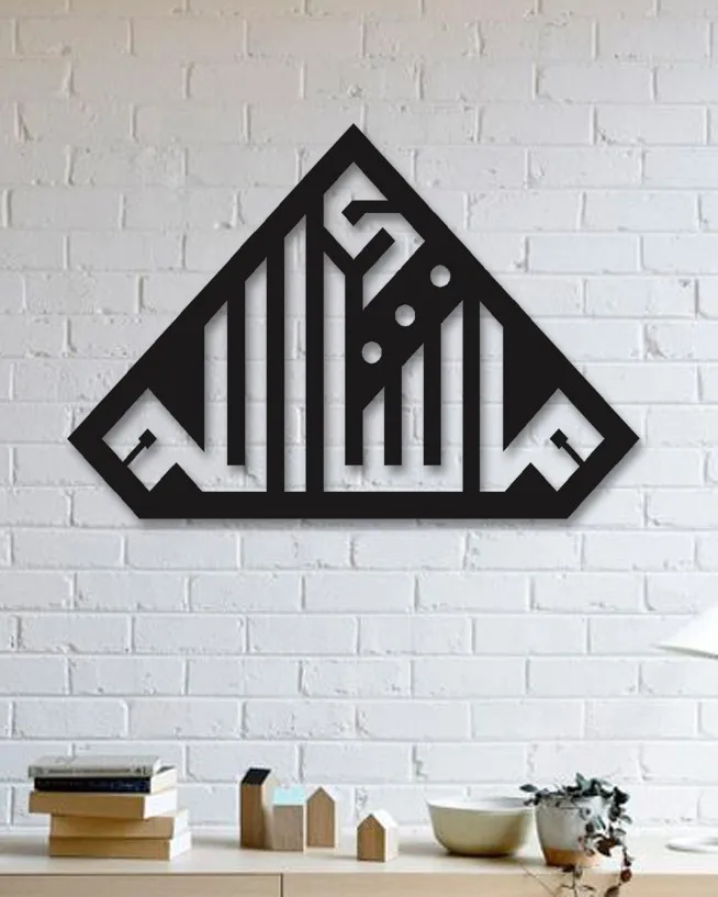 

Designed Shaped Triangle Decorative Religious Mashallah Written Kufi Metal Table Black Wall Décor,Living Room, Bedroom, Kitchen