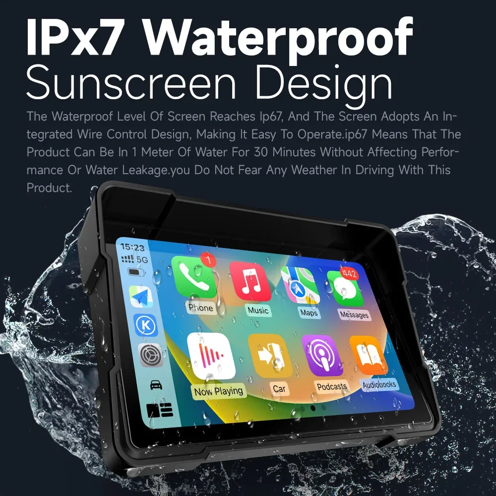JIUYIN 5 inch Portable Motorcycle Car Play Screen GPS Display IPX7 Waterproof Monitor For Wireless Apple CarPlay Android Auto