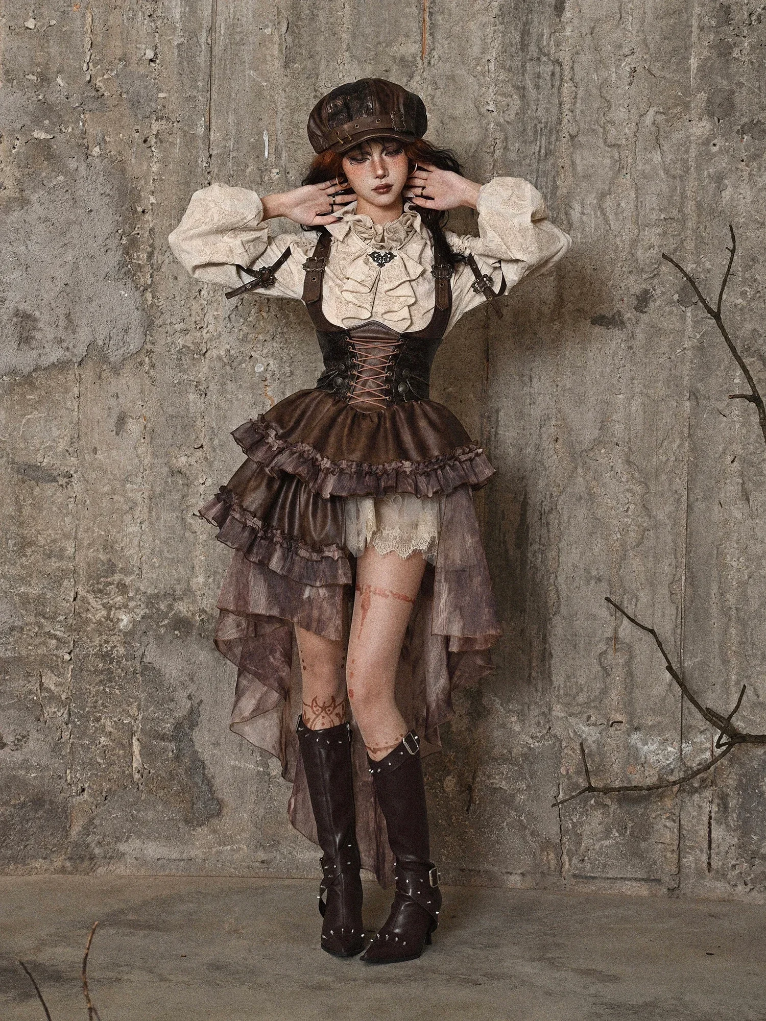 Corsetto Vestito Steampunk Blood Supply Original Dark Steampunk Asimmetrico  PU Autunno, image size:1500x2000