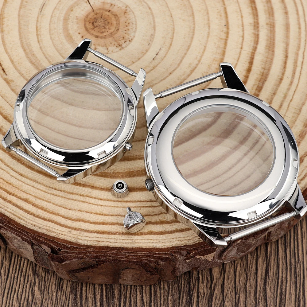 Stainless Steel Watch Case with Bubble Glass and Transparent Back in Silver