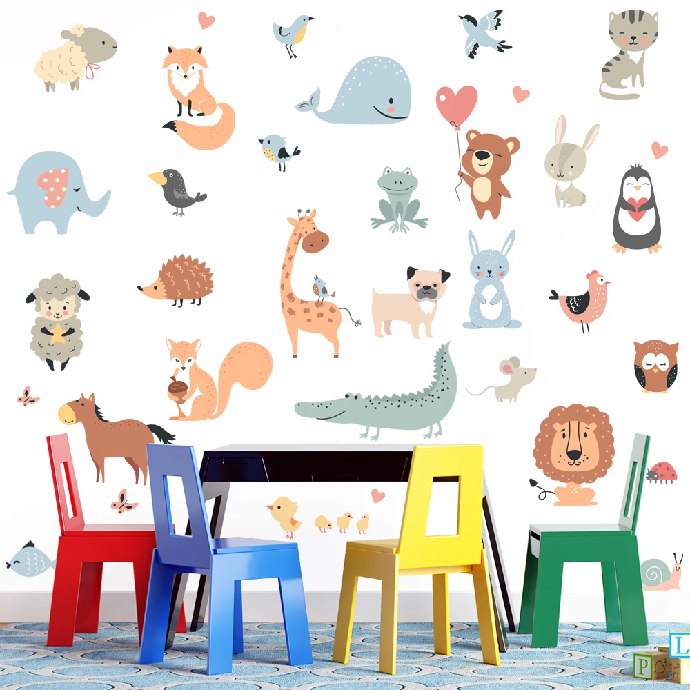 Cartoon Animals Wall Stickers for Nursery Kids Room