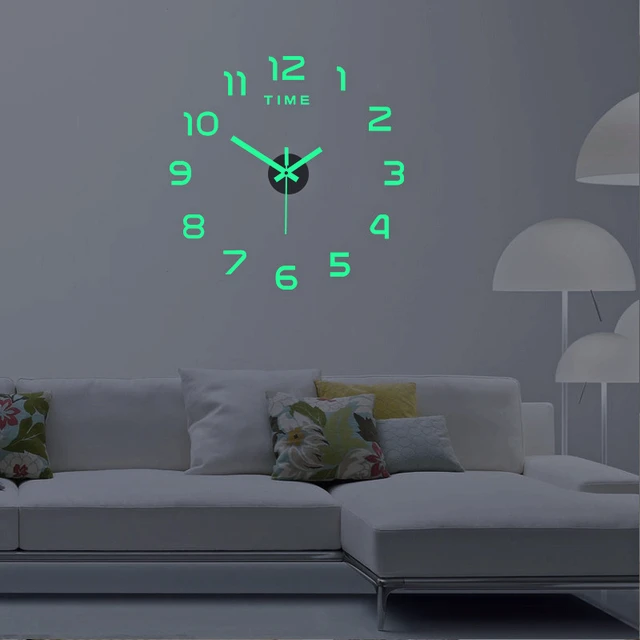 Reloj de pared con números 3droman, reloj de pared luminoso sin marco, reloj Digital silencioso, pegatina de pared, decoración de pared para sala de estar y oficina 2