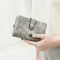 Minimalist Tri - fold Women's Wallet with Coin Pocket in Soft Frosted Leather - Pink (GRAY)