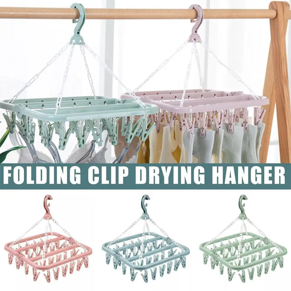 

Folding Hanging Hanger 32 Clip Laundry Storage Multifunctional Air Clip Sturdy Durable Windproof Rack Drying Sock Lightweig O5U1