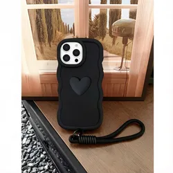 3D Love Heart Wavy Frame Shockproof Cover with Lanyard for Huawei Y7 (2019) (Black)