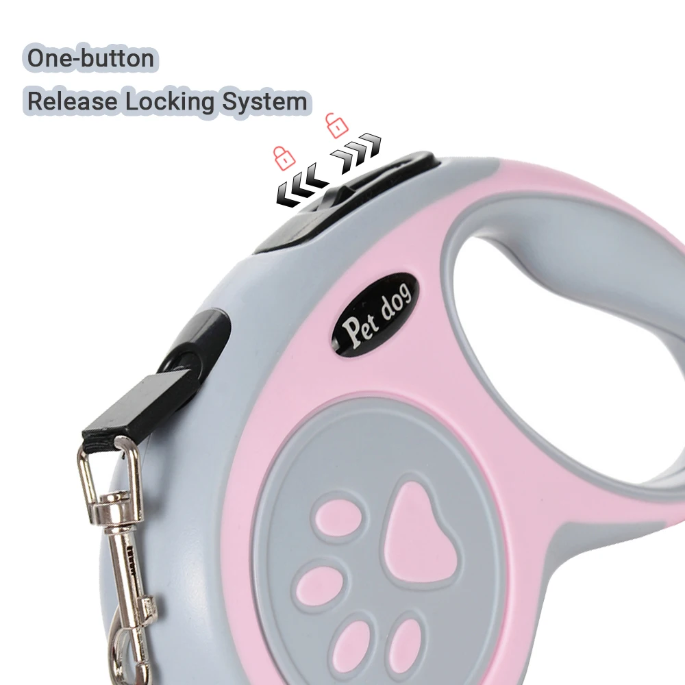 Retractable Pet Leash with One-Button Lock and Non-Slip Handle
