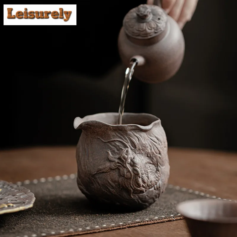280ML Retro Old Rock Mud Tea Pitcher Elegant Hidden Dragon Tea Divider Cha Hai Justice Cup Oolong Tea Chinese Tea Set Supplies