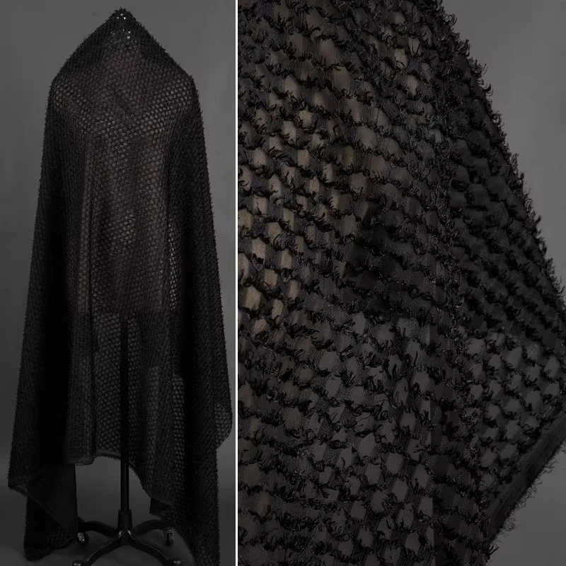Black 3D Cutwork Chiffon Fringe Feather Fabric Summer Dress Skirt Blouse  Skin Friendly Breathable Designer Textile Material - AliExpress 15