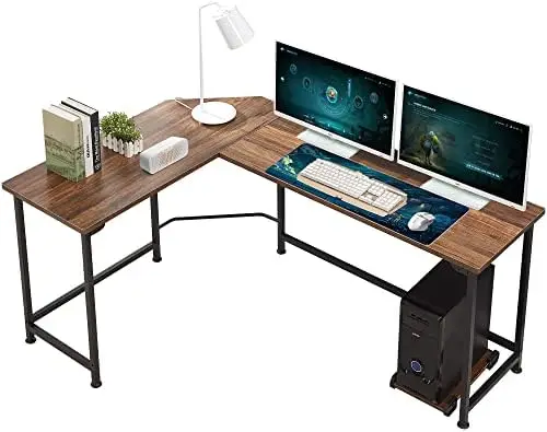 

Corner Computer Desks L-Shaped with CPU Stand/PC Laptop Study Writing Table Workstation for Home Office Wood & Metal, 66.3X1 Hea