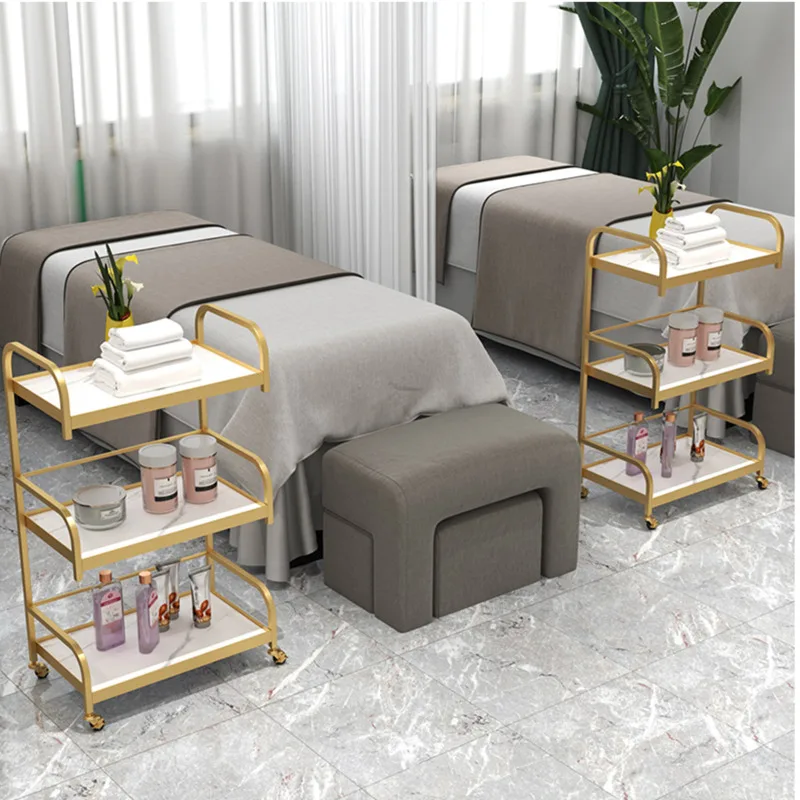 Organizational Luxury Salon Cart on Wheels Tattoo Instrument Shelves Foot Bath and Barbershop Support Trolley