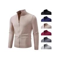 Casual Fashionable Men's Knitted Cardigan Zipper Neck High Style Autumn Winter Sweater Coat Comfortable Fit Spring Casual Wear