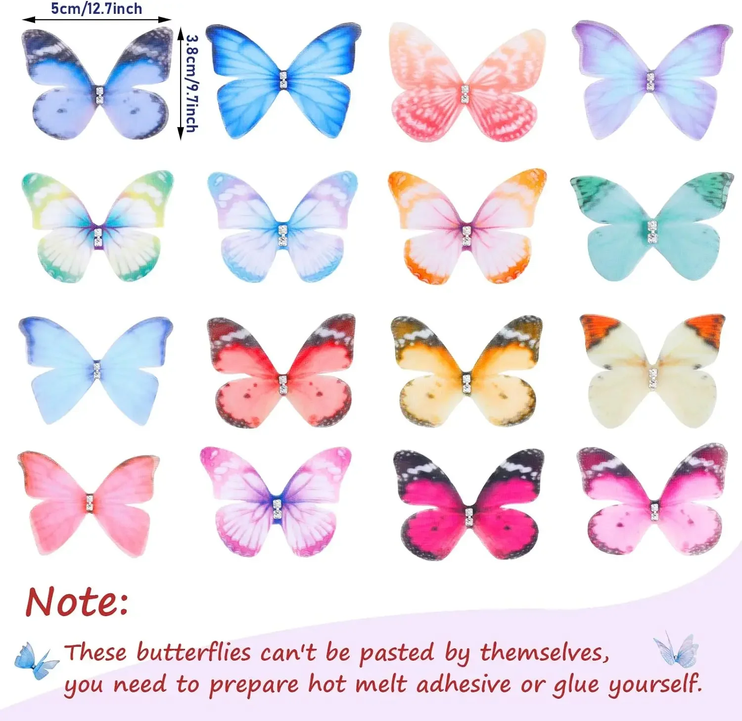 20pcs Organza 나비 다채로운 2 레이어 나비 Applique 3D 벽 장식 DIY 나비 장식 공예 결혼식 장식