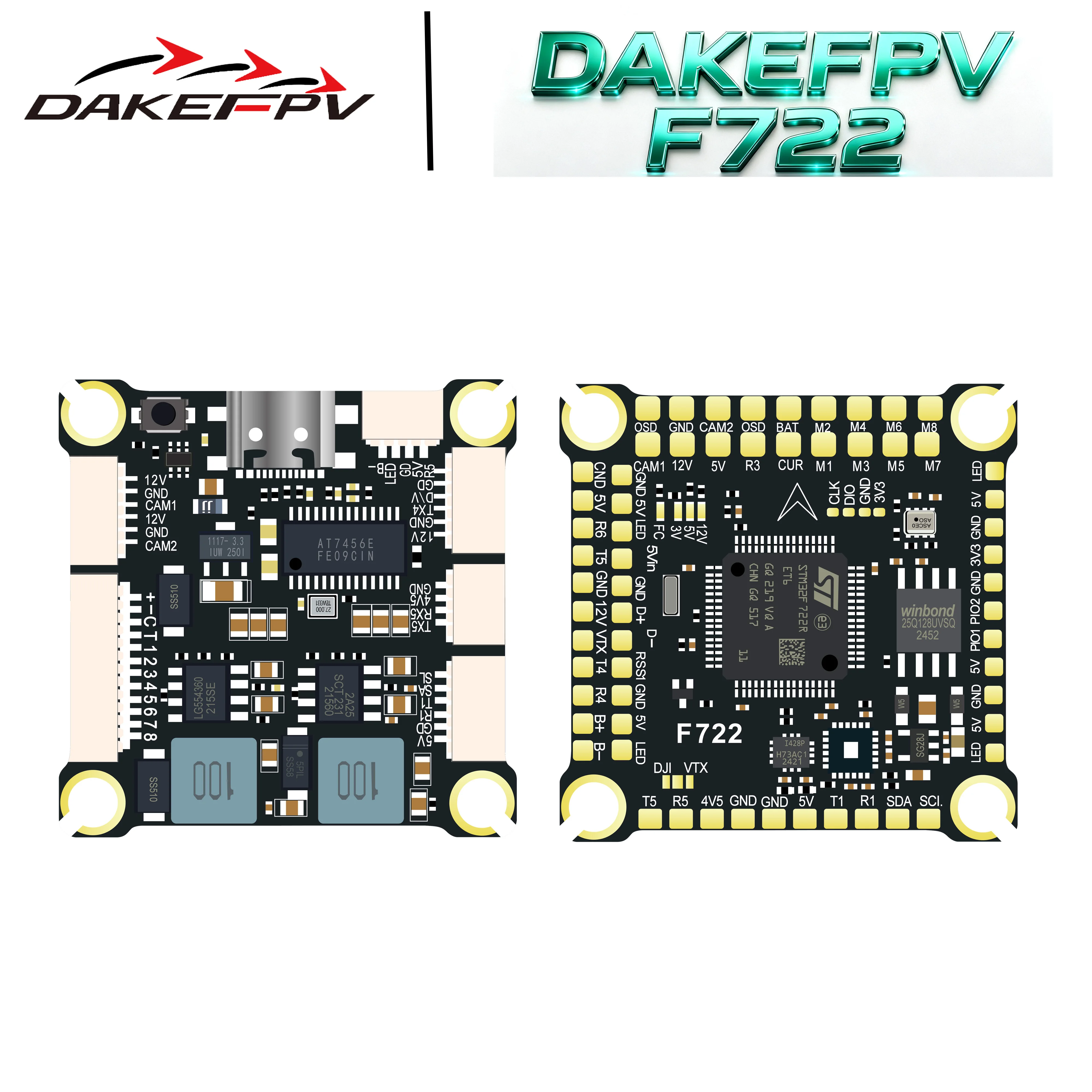 DAKEFPV F722 8S 60A Stack pour Drone FPV - Contrôleur de Vol et ESC