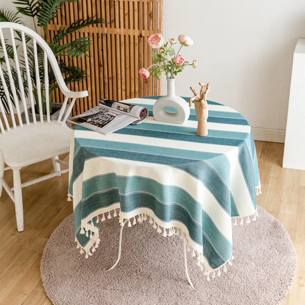 

Cotton And Linen Striped Tablecloth Tassel Lace Tablecloth Coffee Table Sofa Cover Towel Home Decor