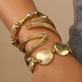 3 Pcs/set Geometric Twisted Lines Irregular Shaped Open Cuff Bracelet and Bangle Set for Women Punk Exaggerated Style Accessor 1