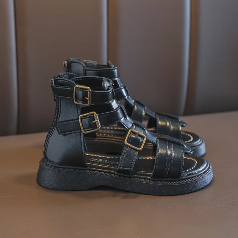 Children's Gladiator Sandals Summer Girls Causal Beach Sandals Fashion Soft Bottom Kids School Cut-outs Roman Sandals Back Zip