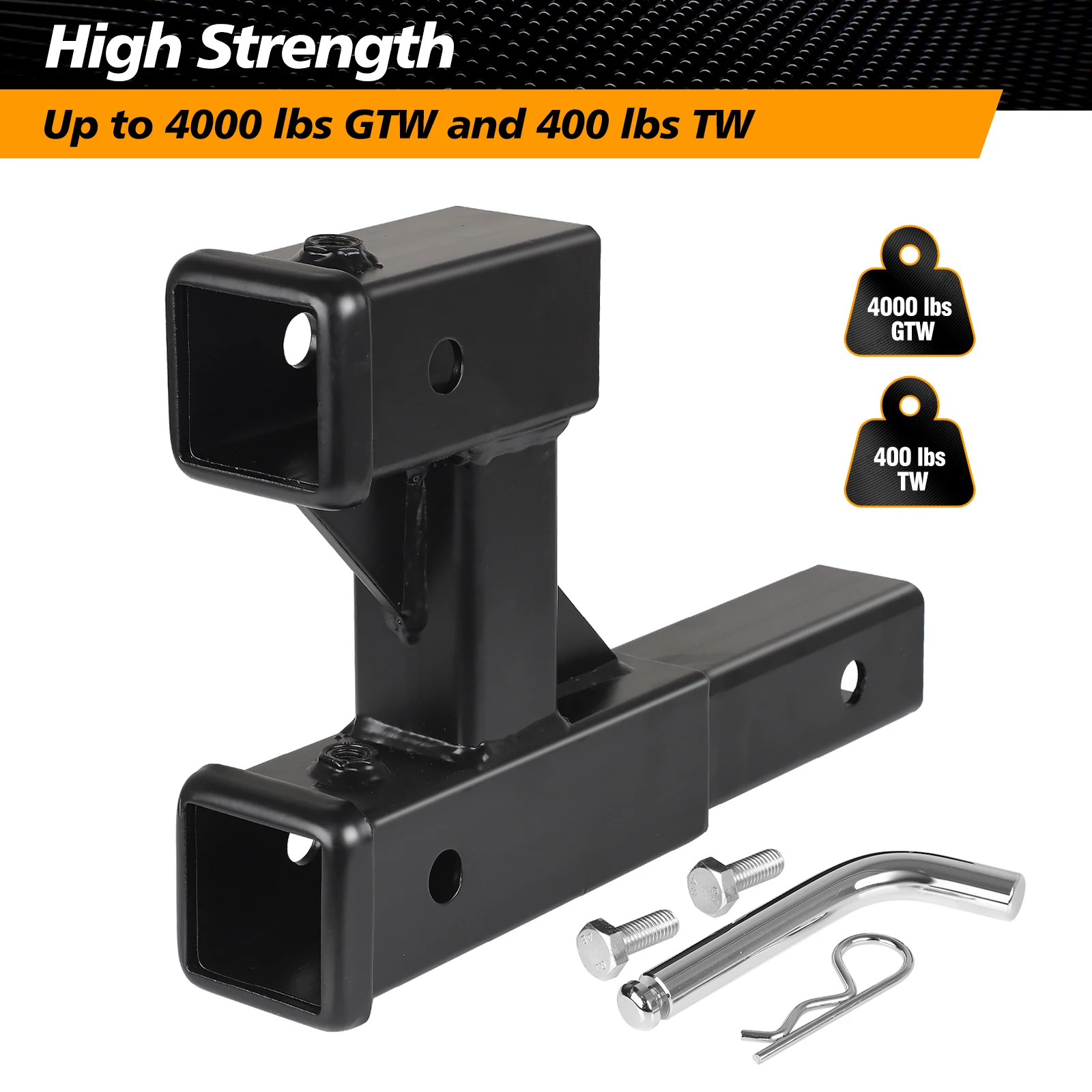 Trailer Hitch Riser Dual Hitch Extension with Bolt Nut Kit Fits for 2 inch Extender to 10 inch Max Length Adjust 7-1/2 Riser or Drop 4,000 lbs