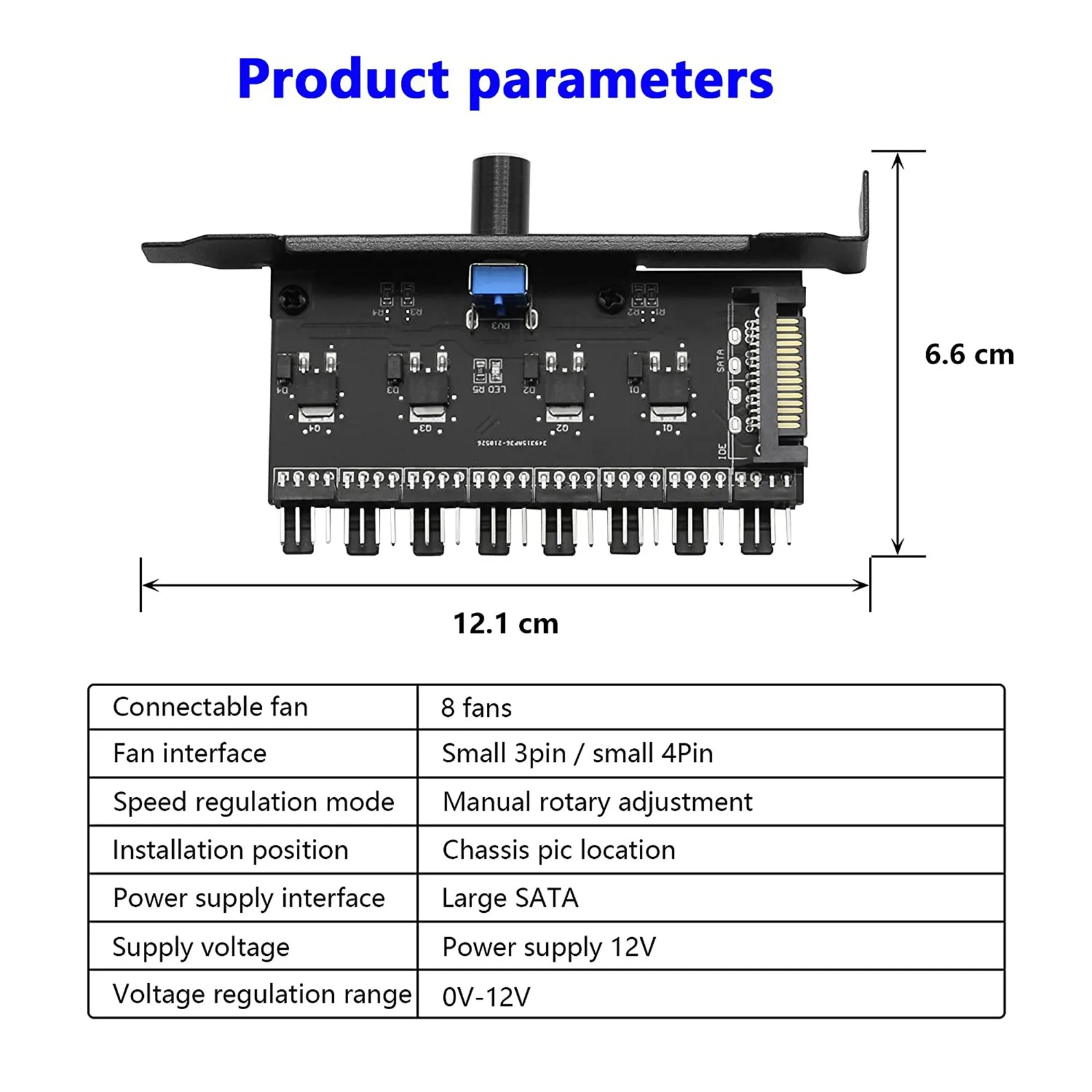 PC 선풍기 허브 냉각 선풍기 속도 컨트롤러, CPU 케이스 HDD VGA PWM 선풍기 PCI 브래킷 전원, 12V 선풍기 (SATA), 8 채널