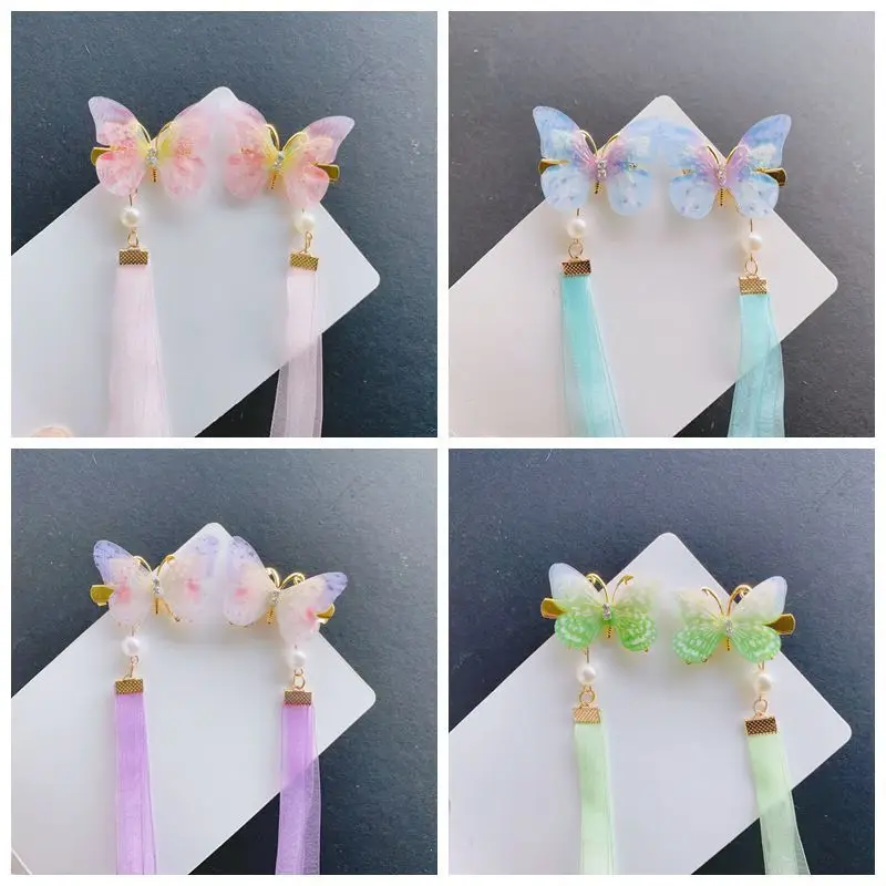 

2PCS Princess Ribbon Ancient Style Butterfly Girls Hairpin Children Headwear Cute Hairgrip Hair Clips Barrettes Hair Accessories