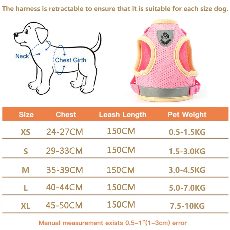 Puppy Dog Harness Leash Rope Set Breathable Summer Mesh Dogs Harness Vest Reflective Pet Cat Chest Straps Chihuahua Yorkies pet harness leash set pet harness set pet leash set