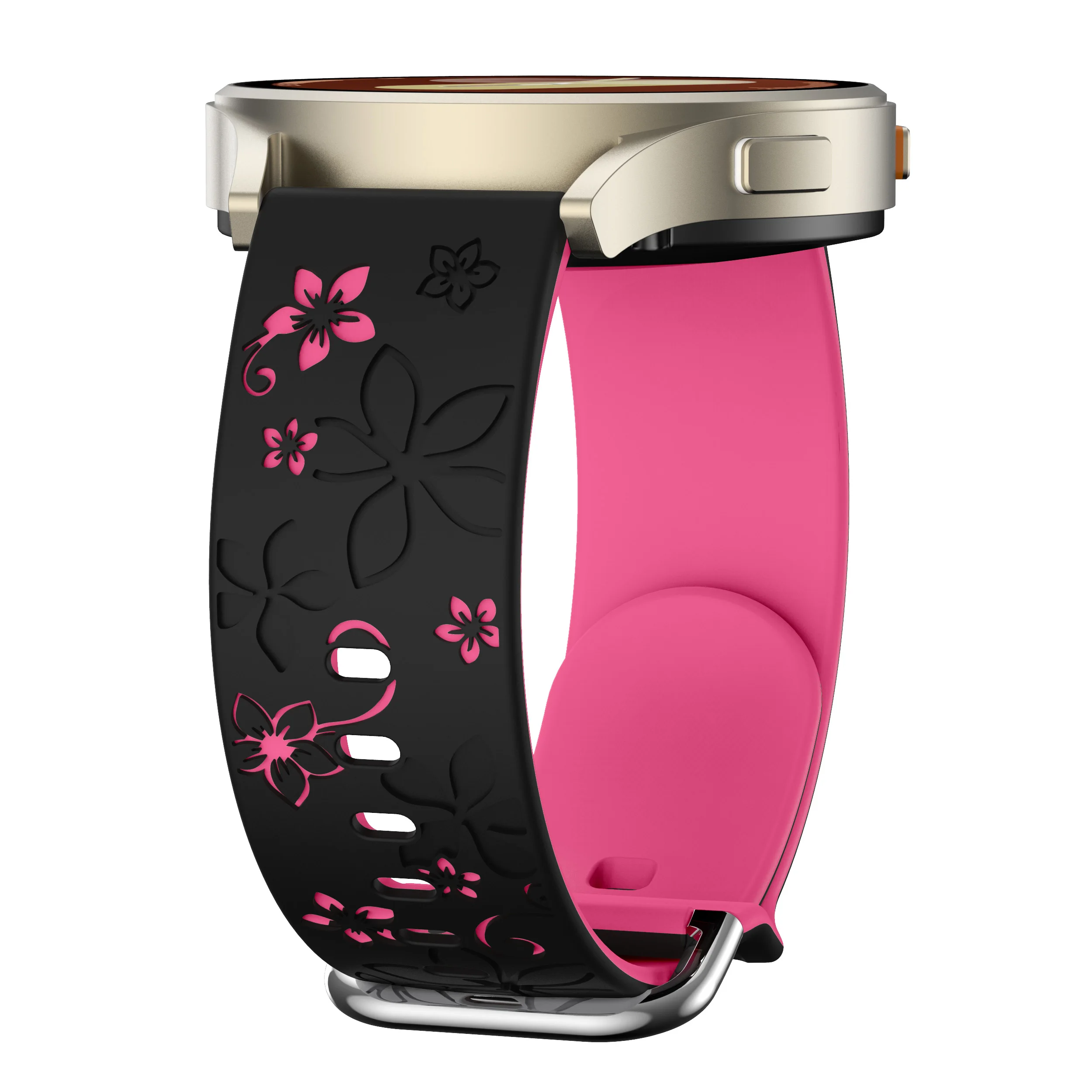 Breathable Engraved Flower Silicone Sport Band - Unisex 22mm Strap