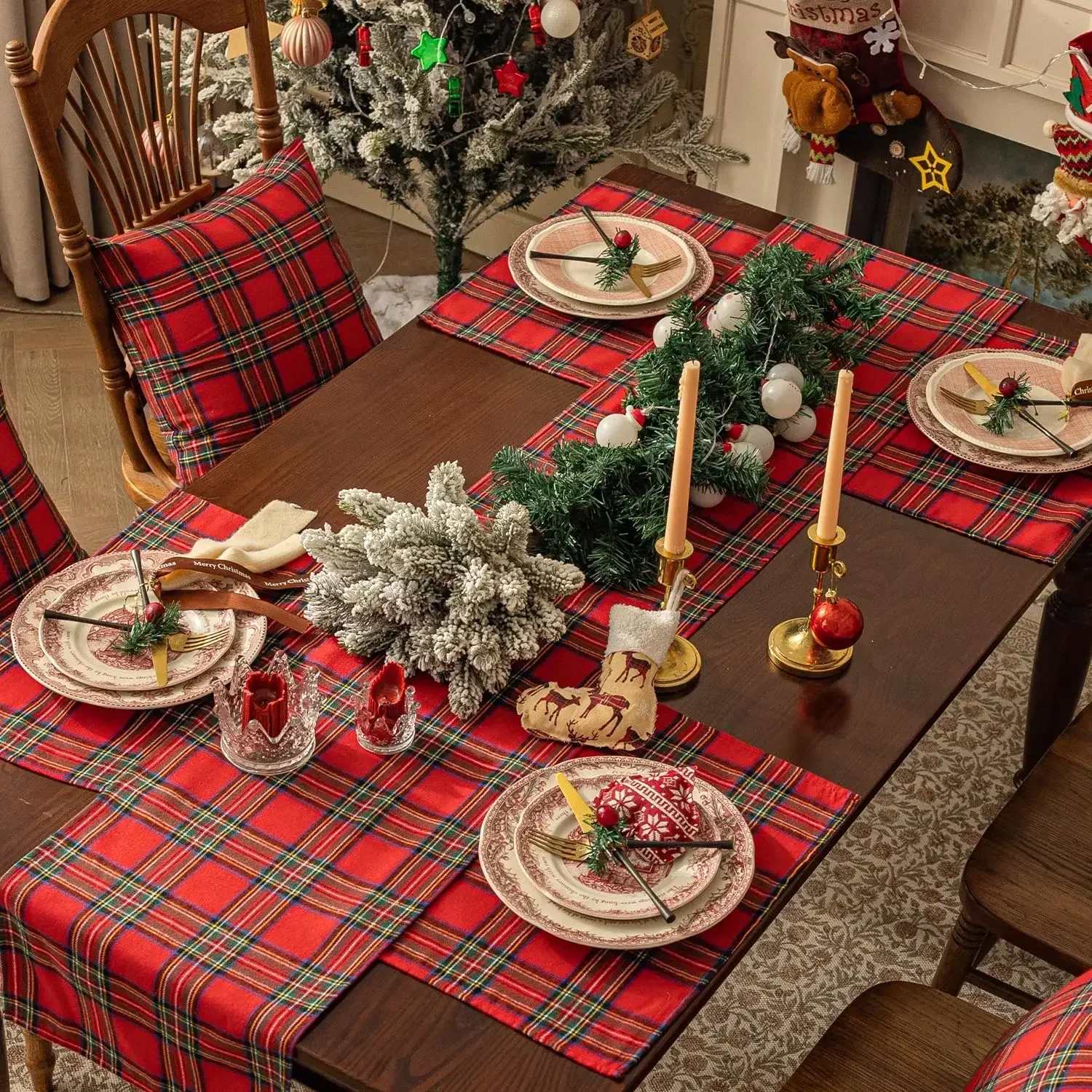 Cotton Napkins 4pcs Table Napkin Christmas Placemats Red Soft Scottish Tartan Plaid Cloth Napkins Decorative Kitchen Festive Home Table Decor