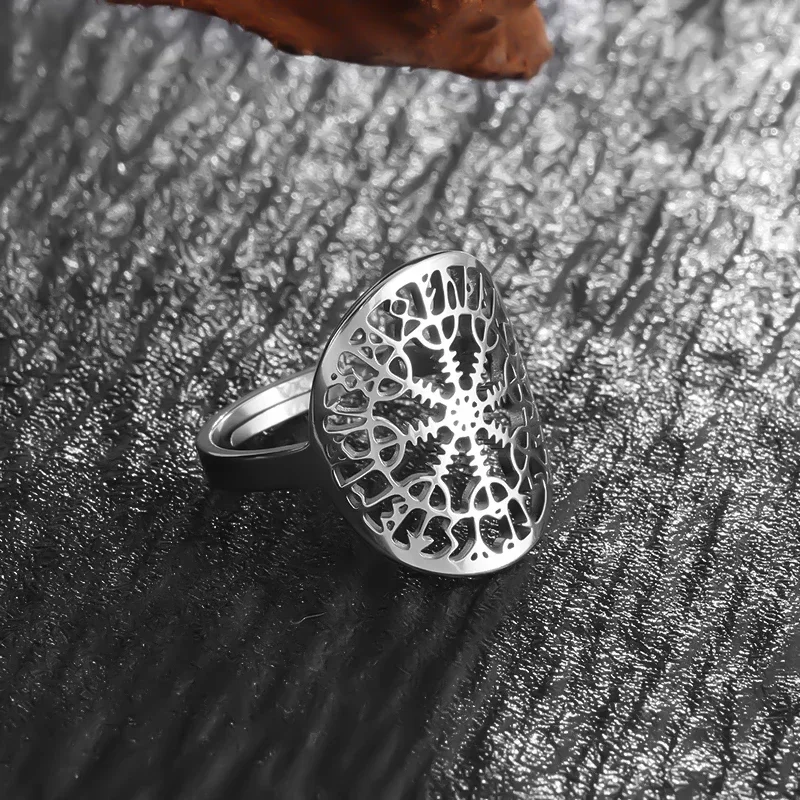 Stainless Steel Nordic Compass Awe Rune Open Adjustable Ring Suitable for Men and Women Personalized Punk Trend Jewelry