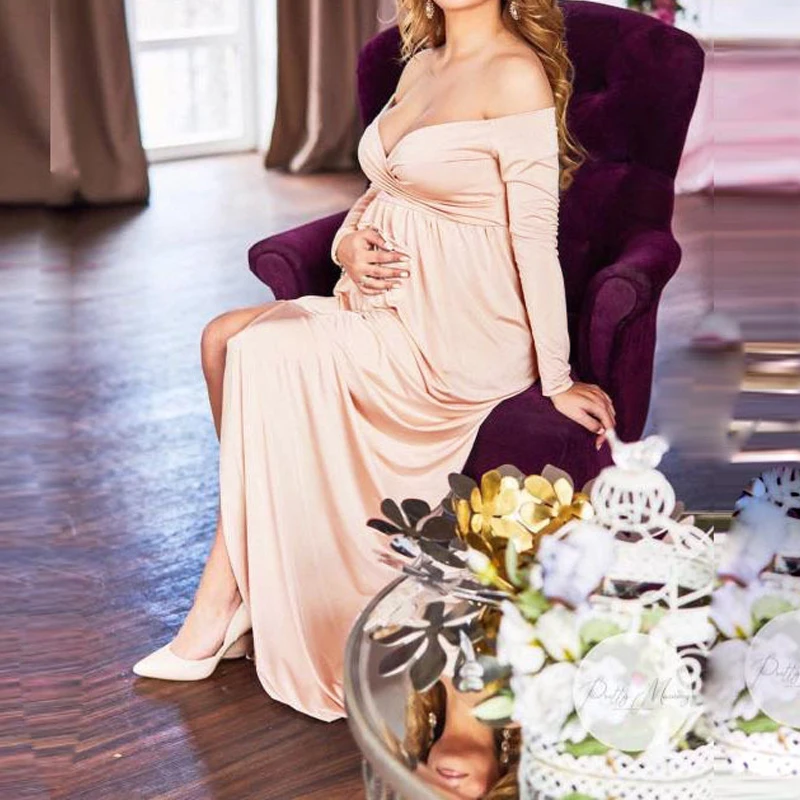 

Sexy V-Neck Pregnancy Photo Shooting Dress Long Sleeve Maternity Clothes Fashion Pregnancy Party Dresses Women Dresses