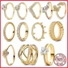 Classic Simple Christmas Birthday Gifts 925 Sterling Silver Gold Color Crown Heart-shaped Ring Exquisite Charm Women's Jewelry