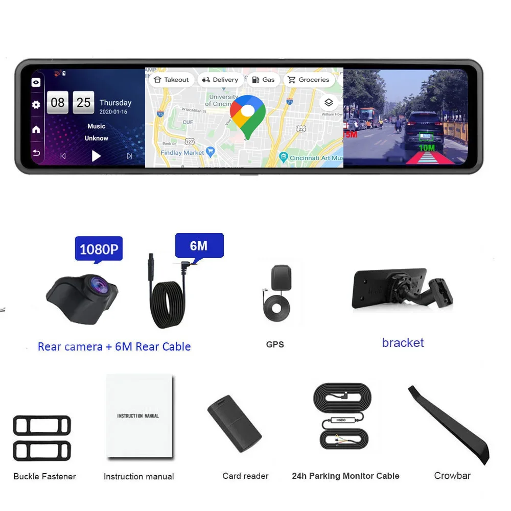 Car dash cam 12 Rear view Mirror Camera Android 4G Car DVR ADAS WIFI Video Recorder FHD 1080P Dual lens Dash Cam Registrator Mount