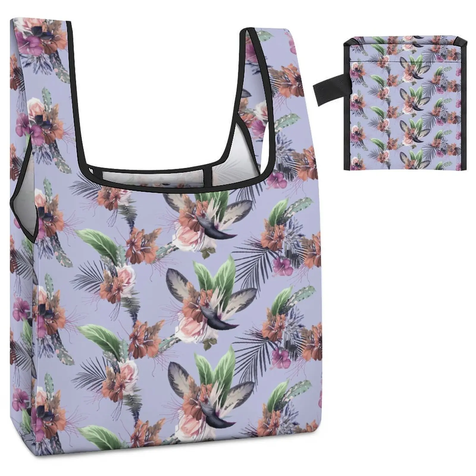 Purple Print Large Bag Custom Pattern Foldable Shopping Bag Travel Portable Reusable Folding Tote Bags Bag for Products