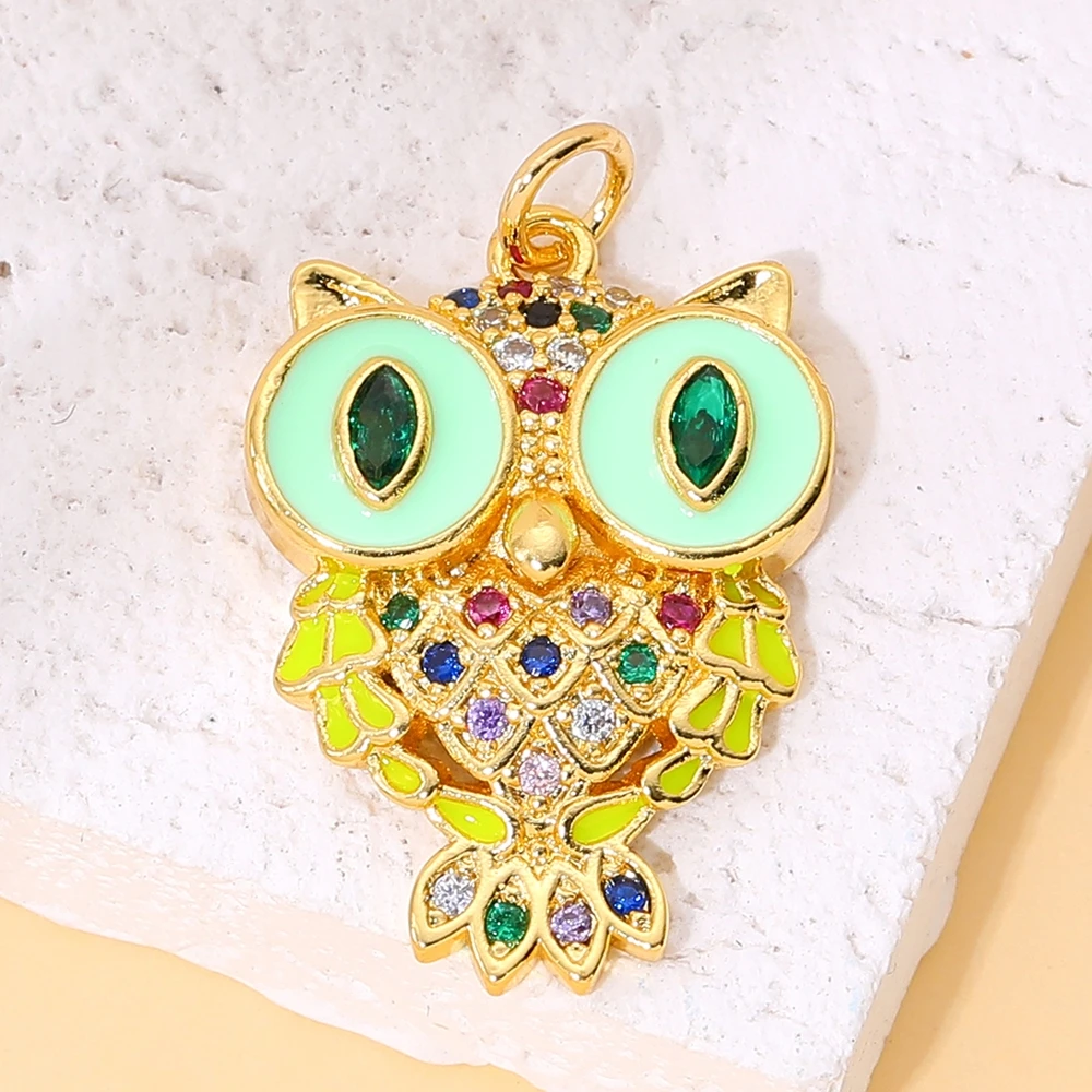 Juya DIY 18 Karat echt vergoldet Regenbogen Zirkon Emaille Augen Vogel Eule Charms Lieferungen für handgemachte Mode Anhänger Schmuck herstellung – Detail 3